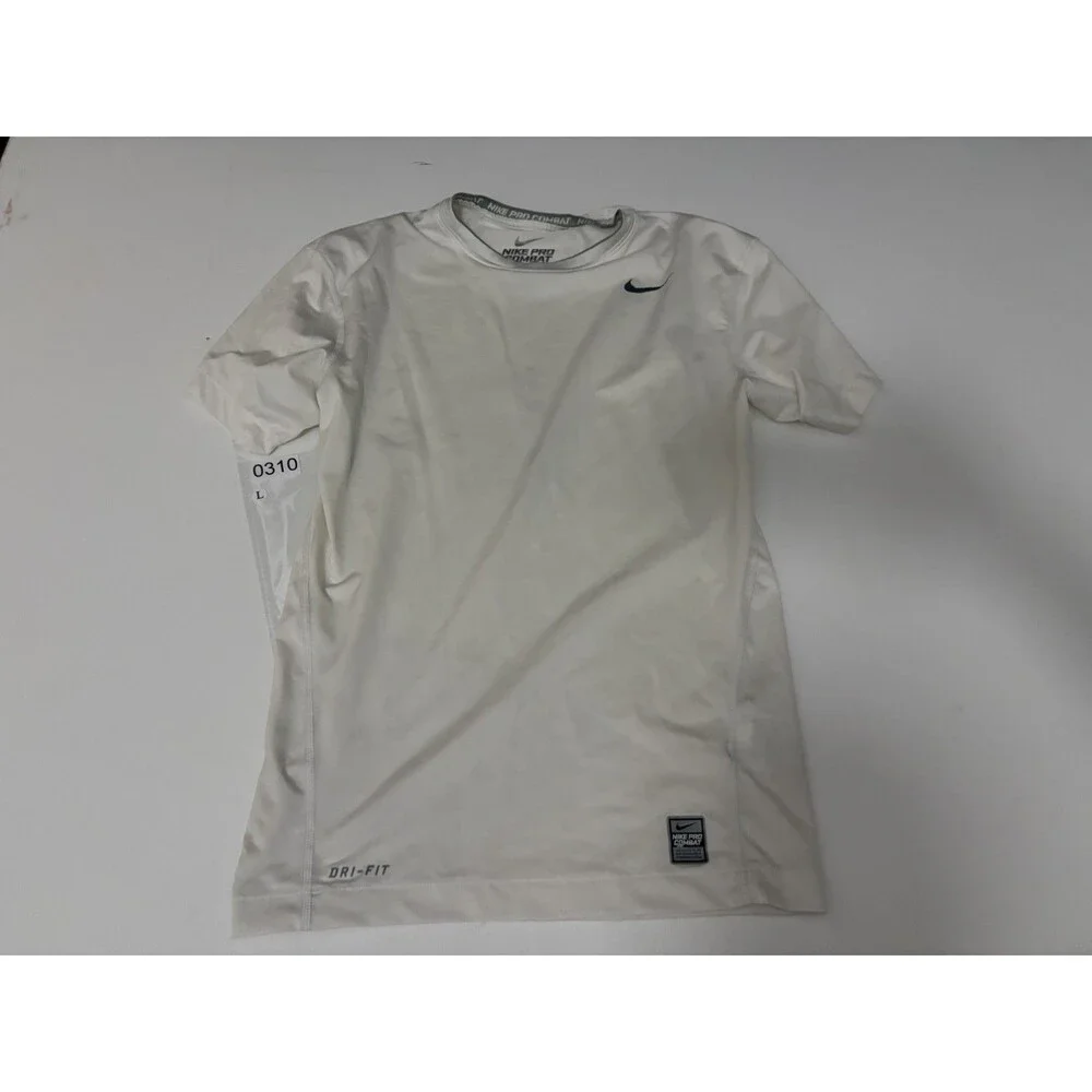 Men’s Nike Fitted Pro Combat Dri-fit Shirt. Off-White/ Tan Trim  Size Large